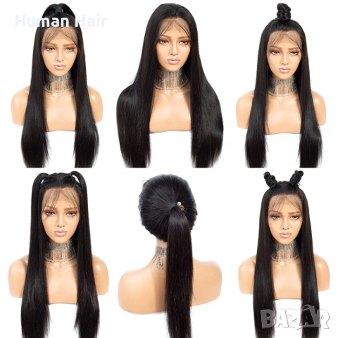 Естествена дълга права перука 80 см - черна бразилска коса, 360° дантела, снимка 8 - Аксесоари за коса - 53375094