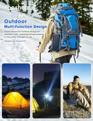 DJROLL Соларна Power Bank 36000mAh, IP66 водоустойчива, двоен USB и Type-C порт 5V/3A изход, снимка 8 - Друга електроника - 50494944