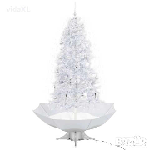 vidaXL Коледна елха с валящ сняг и основа от чадър, бяла, 190 см(SKU:284338), снимка 2 - Декорация за дома - 52574209