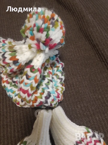 Шапка и ръкавици ,вълна ръчно плетени,комплект