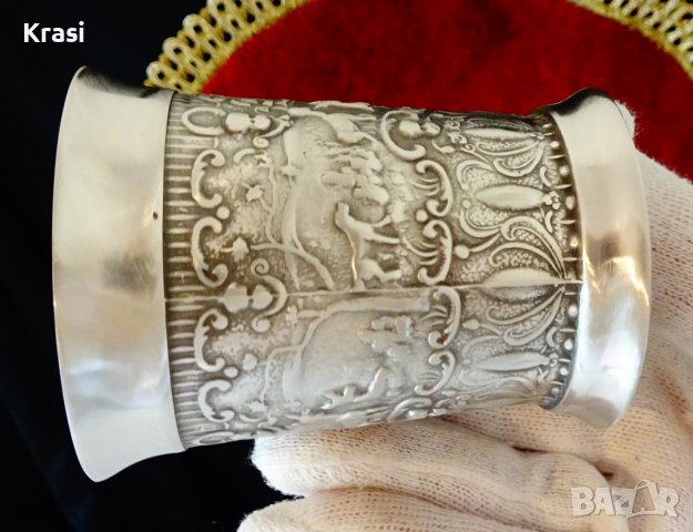 Чаша от калай с ловни картини,ангели,барок. , снимка 4 - Антикварни и старинни предмети - 38638630
