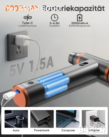 Електрически въздушен компресор 180000 об/мин 8000mAh алуминиев, снимка 2 - Компресори - 52422631