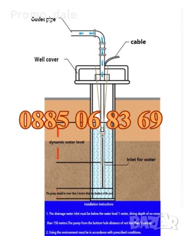 Турбинна водна помпа, сондажна витлова помпа за вода 0.75 kW, снимка 3 - Напояване - 41184924