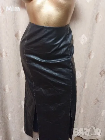 L Черна кожена дълга пола, снимка 4 - Поли - 49778833