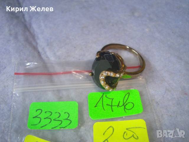 ЗЛАТИСТ СКЪПОЦЕНЕН с ИНКРУСТИРАНИ ЦИРКОНИ и ГОЛЯМ ФАСЕТИРАН ЧЕРЕН ОНИКС АРТ ПРЪСТЕН 3333, снимка 4 - Антикварни и старинни предмети - 36422343
