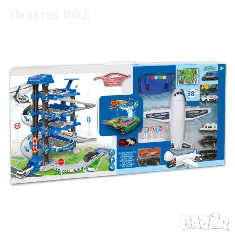 Полицейски гараж, 3 нива, Със самолет 8 превозни средства, Звук и светлини, 88 бр.