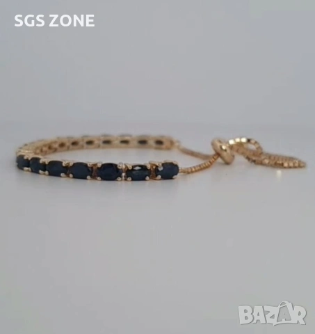 Сребърна гривна с естествени сапфири, позлатена, снимка 4 - Гривни - 52278160