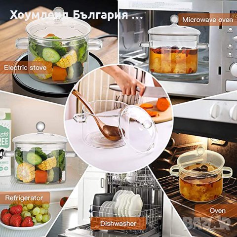 Стъклена тенджера огнеупорна от боросиликатно стъкло, снимка 4 - Прибори за хранене, готвене и сервиране - 44390082