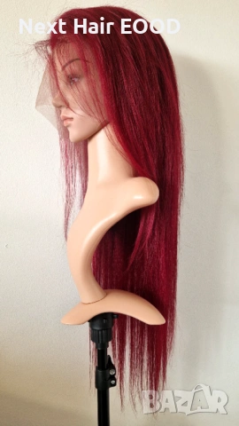 Естествена дантелена перука 80 см - 200% плътност, 13x6 Lace, бургунди тъмно червена права коса, снимка 11 - Аксесоари за коса - 53294690