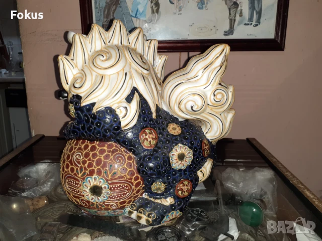 Сатцума Satsuma Kutani Стар порцелан фигура дракон, куче фу, снимка 2 - Антикварни и старинни предмети - 51007100