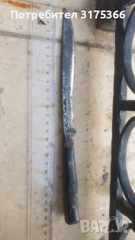 Стар кован овчарски нож с черен рог, снимка 2 - Ножове - 52442861