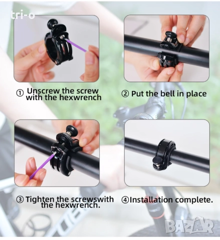 ThinkRider Иновативен мини звънец от алуминиева сплав 110dB за велосипед, тротинетка, снимка 6 - Аксесоари за велосипеди - 52183339