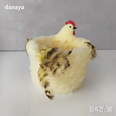 5694 Великденски панер за яйца и лакомства Пухена Кокошка, снимка 3 - Декорация за дома - 49033910