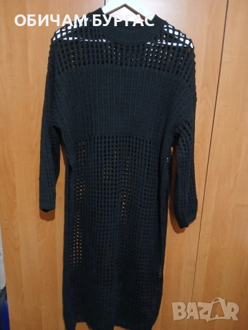 НОВ ЧЕРЕН,ДЪЛЪГ,МРЕЖЕСТ ПУЛОВЕР-РОКЛЯ С ДЪЛГИ СТАНИЧНИ  ЦЕПКИ , снимка 3 - Блузи с дълъг ръкав и пуловери - 52426593