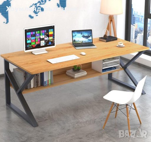 Масивно бюро тип офис маса за компютър с рафт, снимка 2 - Бюра - 41060054