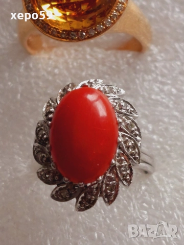 Лот златни пръстени с цитрин,корал,тюркуаз и диаманти,злато 750/цени,1800,900,750 евро., снимка 2 - Пръстени - 52307676