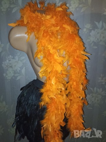 Оранжев ( боа) шал с естествени пера 180 см  , снимка 2 - Шалове - 42544419