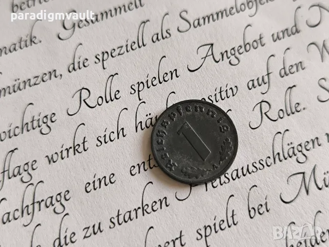 Трети райх - Германия - 1 пфениг | 1942г.; серия А, снимка 2 - Нумизматика и бонистика - 55875528
