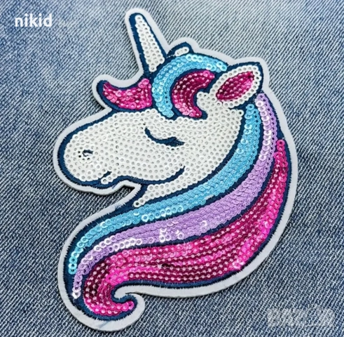 Еднорог Unicorn глава с пайети апликация с пайети за дреха дрехи самозалепваща се нашивка, снимка 2 - Други - 52674995