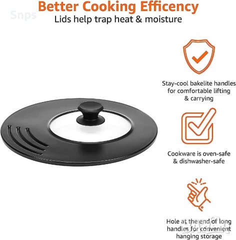 Алуминиев комплект индукционни тигани с незалепващо покритие от 4 части с универсален капак  , снимка 3 - Съдове за готвене - 41062876