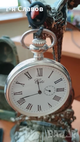 ПОСРЕБРЕН (silver) Cite* с механизъм за ръчно навиване и с флорален гравиран заден капак!, снимка 3 - Джобни - 51102076