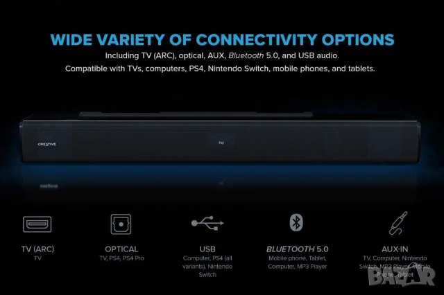Creative Stage v2 Soundbar Система 2.1 + Subwoofer/160W, снимка 2 - Аудиосистеми - 49966528