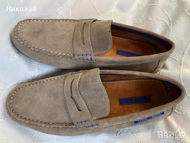 Мъжки мокасини Titto Bluni, естествен велур, размер 43, много леки, италиански, бежови, чисто нови