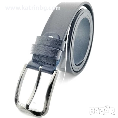 Мъжки колан в синьо естествена кожа класически