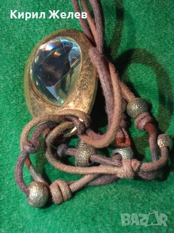 СТАР ВИНТИДЖ АРТ ДЕКО СТИЛ МЕДАЛЬОН ГОЛЯМ БЛЕСТЯЩО ФАСЕТИРАН ПЛАНИНСКИ КРИСТАЛ КОЛИЕ ПОЗЛАТА 34770, снимка 3 - Колиета, медальони, синджири - 39144489