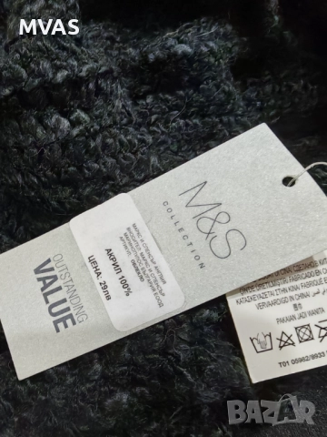 Нов  - 40% дамски плетен шал Marks & Spencer черен и розов , снимка 5 - Шалове - 52860015