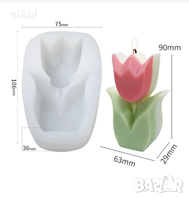 Право цяло лале голямо силиконов молд форма фондан шоколад гипс свещ декор украса смола