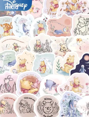 50 бр Мечо Пух и приятели светли самозалепващи лепенки стикери за украса декор картонена торта