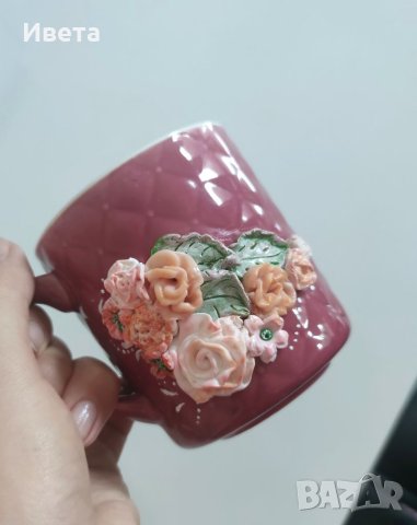 Чаши декорирани с полимерна глина , снимка 2 - Ръчно изработени сувенири - 39839462