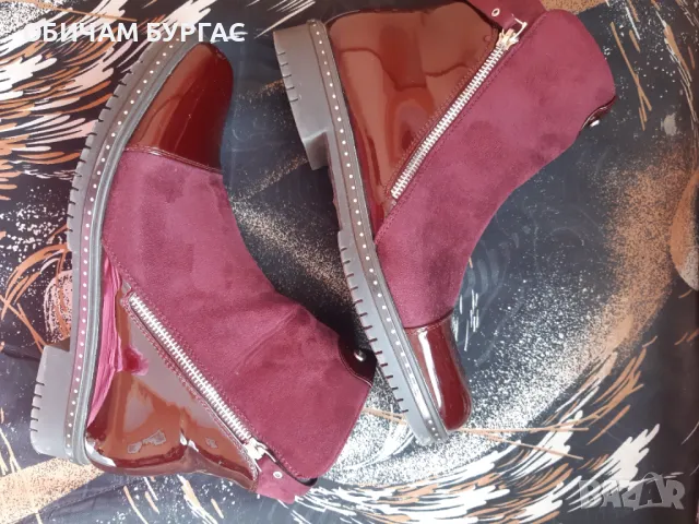 раз.41 стелка-27см СТИЛНИ БОТИ ОТ ВЕЛУР И ЛАЧЕНА КОЖА В БОРДО като нови,ползвани само веднъж