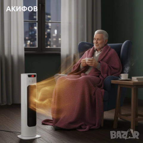 Вертикален керамичен отоплител с дистанционно и защита от прегряване, снимка 5 - Отоплителни печки - 52534710