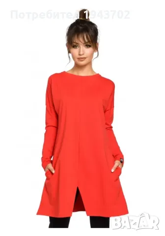 Есенна туника с предна цепка в червено B042 BE, снимка 1