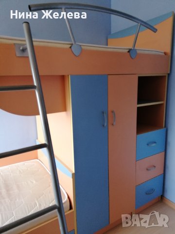 Детско двуетажно легло с гардероб и шкаф-етажерка-459 лв, снимка 3 - Мебели за детската стая - 40458423