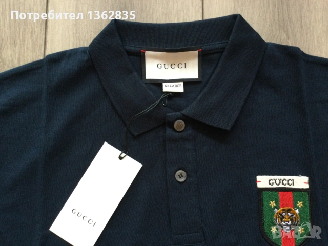 НОВА тъмно синя памучна поло тениска яка якичка GUCCI  Гучи размер XXL, снимка 2 - Тениски - 53450126