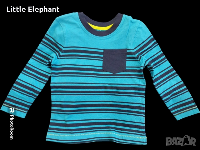 Блузка с дълъг ръкав за 2-3 год момченце райе синя гама и джобче,Англия/нова