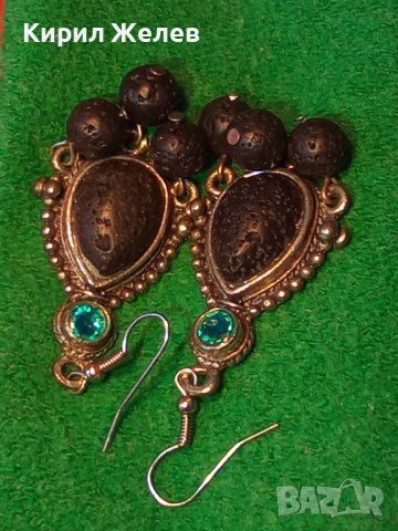 АРТИСТИЧНИ ВИНТИДЖ АРТ СРЕБРИСТИ МЕДНИ ОБЕЦИ с ВУЛКАНИЧЕН КАМЪК и ИСКРЯЩИ СИНИ КРИСТАЛИ 38634, снимка 2 - Обеци - 41622937