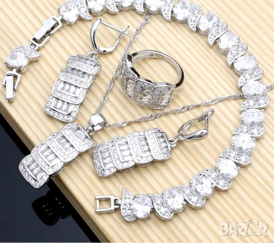 Сребърен комплект обици, пръстен и колие, снимка 5 - Бижутерийни комплекти - 47929972