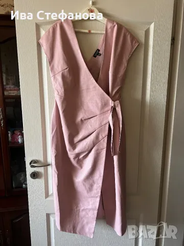 Разкошна елегантна парти  кожена кожа елегантна дълга рокля сукман  бебешко розов цвят.