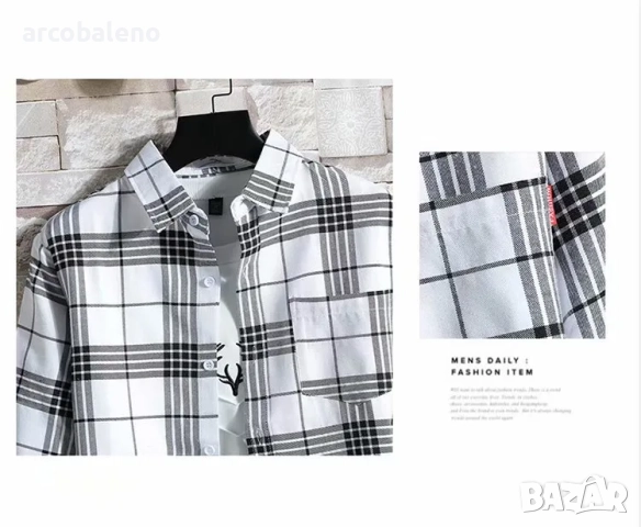 Тънка мъжка карирана риза с дълъг ръкав, 14цвята , снимка 4 - Ризи - 51767465