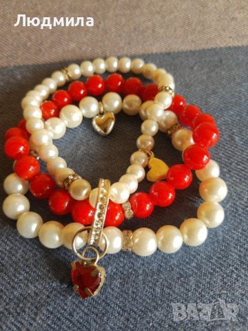 Перлено колие и гривна от перли и червени мъниста., снимка 7 - Бижутерийни комплекти - 42510245