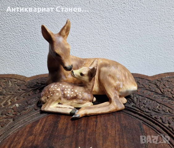 🦌 Порцеланова фигура „Сърна с малко“ – Goebel, W. Germany 