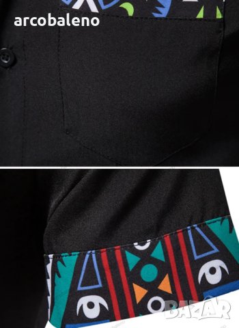 Мъжка лятна модна риза с къси ръкави и цветни блокове, 2цвята, снимка 12 - Ризи - 41309222