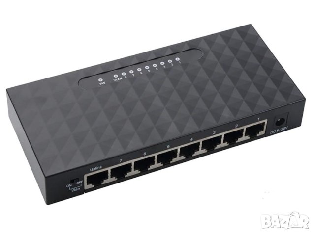 8 Port FAST VLAN Switch MDI/MDIX Auto Uplink Switch 7+1 DC IP Камери 8 Портов Суич за Защитена Мрежа, снимка 2 - IP камери - 41328846