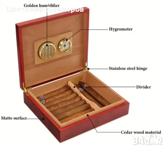 Луксозен кедров хумидор за пури, снимка 3 - Табакери - 48859029