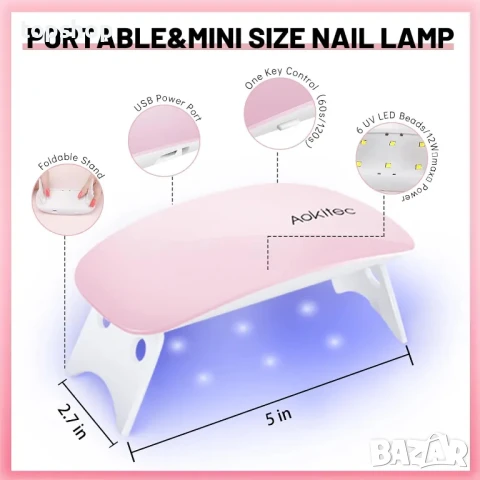 НОВА мини UV LED лампа за маноикюр Aokitec, преносима с форма на мишка с USB кабел, бяла, снимка 5 - Тримери - 50556546