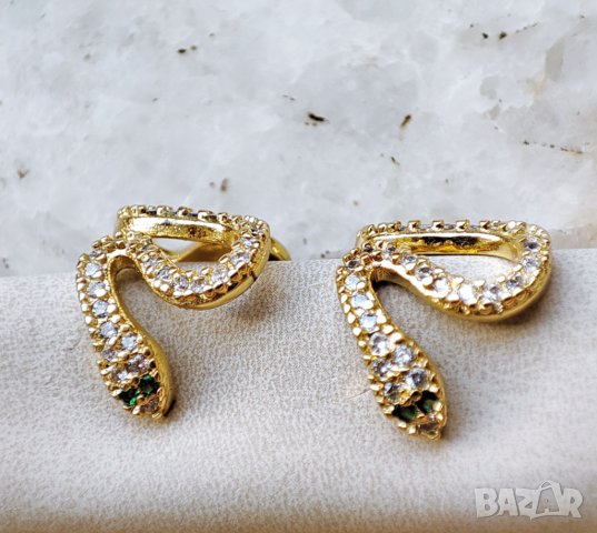 Позлатени обеци тип маншет (без дупка на ухото) с кубичен цирконий, снимка 11 - Обеци - 40050418